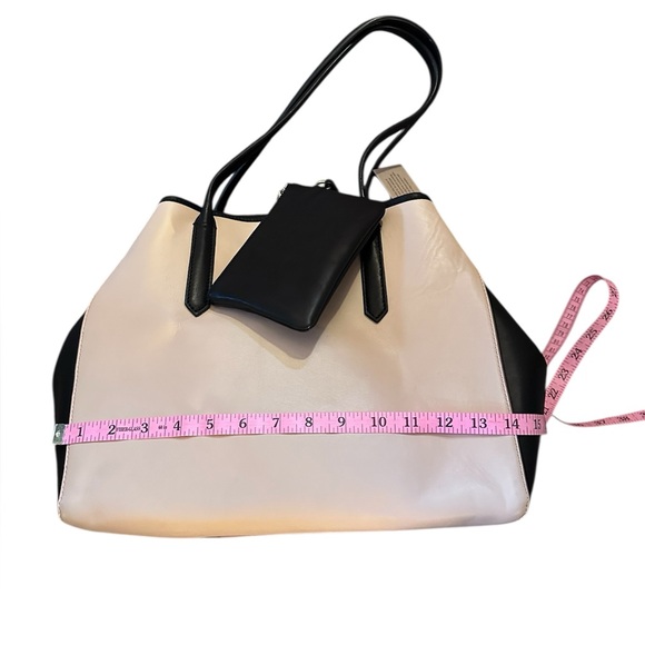 NWT J. Crew Cream & Black Genuine Leather Tote Satchel w/ Accessory Pouch - Picture 10 of 17